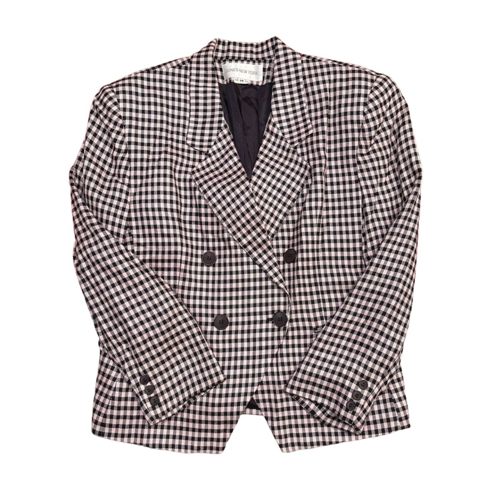 Vintage 80s Jones New York Pink Plaid Blazer Size 14, Cropped, Shoulder Pads